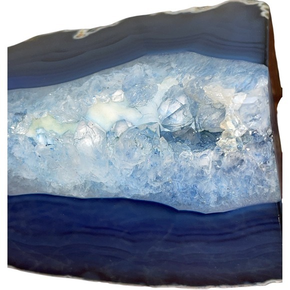 Stunning Blue Agate Slice Crystal Geode Display Natural Stone Art Home‎ Decor